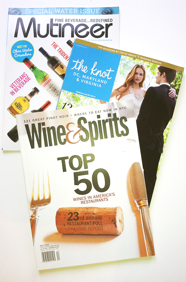 Advertisements for publications such as Wine Spectator and The Knot.