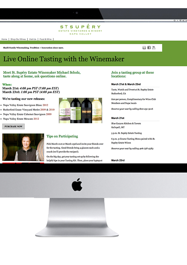 Landing pages created for St. Supery events.